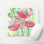 Gemalte Aquarellmohnblumen Mousepad (Mit Mouse)