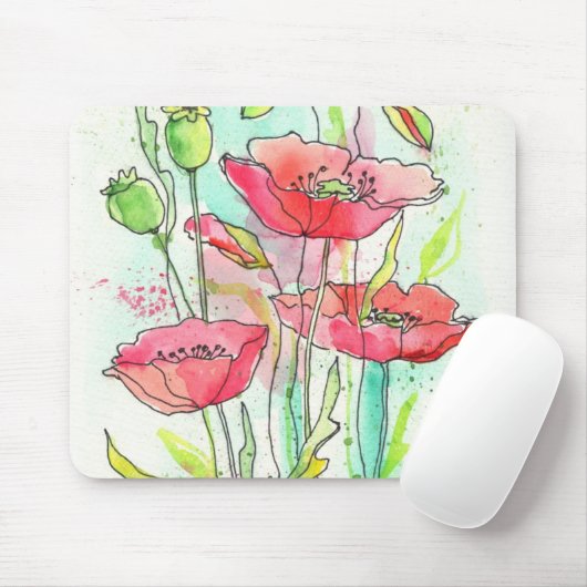 Gemalte Aquarellmohnblumen Mousepad (Mit Mouse)