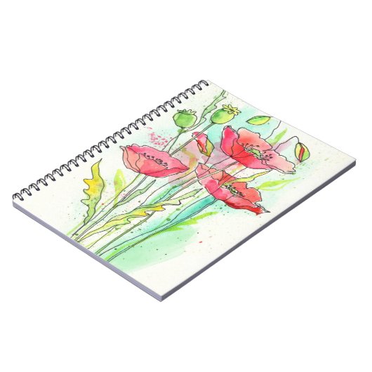 Gemalte Aquarellmohnblumen Notizblock (Linke Seite)