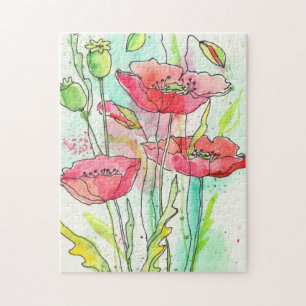 Gemalte Aquarellmohnblumen Puzzle