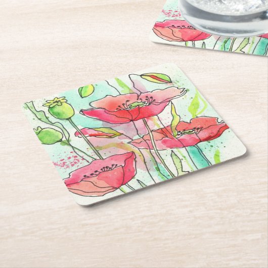 Gemalte Aquarellmohnblumen Rechteckiger Pappuntersetzer (angewinkelt)
