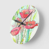 Gemalte Aquarellmohnblumen Runde Wanduhr (Winkel)