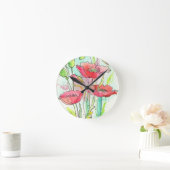 Gemalte Aquarellmohnblumen Runde Wanduhr (Zuhause)