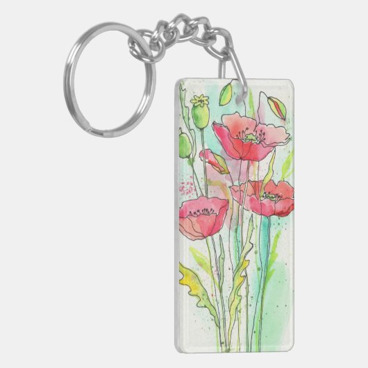 Gemalte Aquarellmohnblumen Schlüsselanhänger (Vorderseite links)