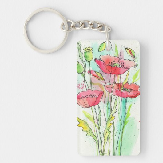Gemalte Aquarellmohnblumen Schlüsselanhänger (Vorderseite)