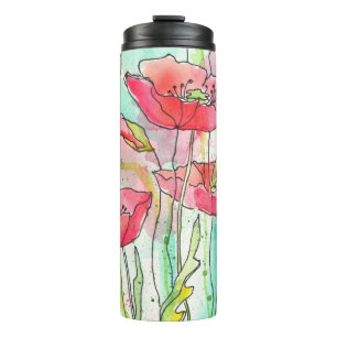 Gemalte Aquarellmohnblumen Thermosbecher