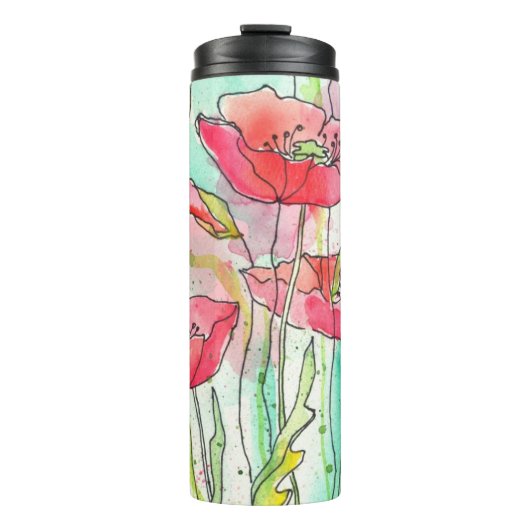 Gemalte Aquarellmohnblumen Thermosbecher (Vorderseite)
