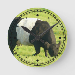 Gemalte Art umgeschnallte Galloway-Plätzchen-Kuh Runde Wanduhr