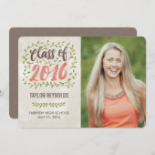 Gemalte Blätter Abschluss Ankündigung Einladung (Vorne/Hinten)