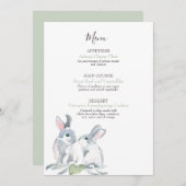 Gemalte Blätter und Watercolor Woodland Bunny Menu Menükarte (Vorne/Hinten)