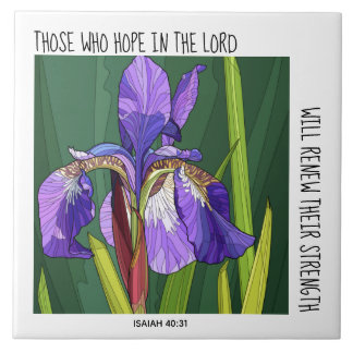 Gemalte Blume (Iris) mit Vers/Vers aus Isaiah 40:3 Fliese