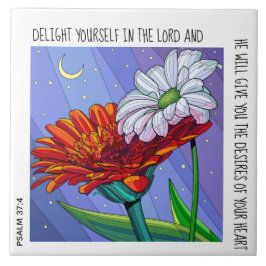 Gemalte Blume mit Vers Psalm 37:4 Keramik Tile Fliese