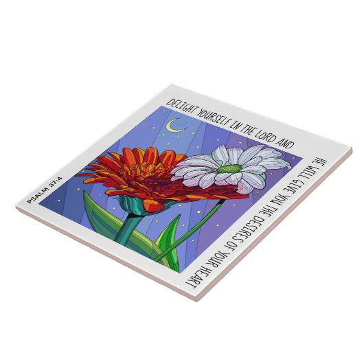 Gemalte Blume mit Vers Psalm 37:4 Keramik Tile Fliese (Seite)