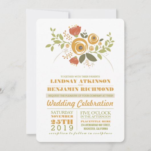 Gemalte Blume Moderne lässige Hochzeitseinladung Einladung (Vorderseite)