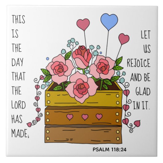 Gemalte Blume, Vers. aus Psalm 118:24 Fliese (Vorderseite)