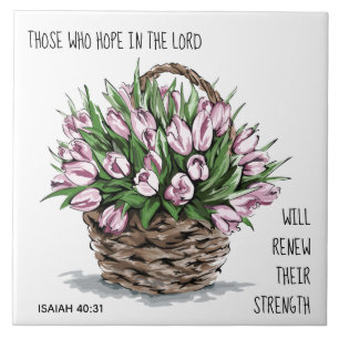Gemalte Blume, Vers von Isaiah 40:31 Fliese