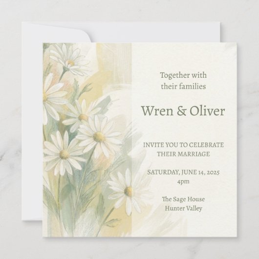 Gemalte Daisy Wildblumen-Hochzeit Einladung (Vorderseite)