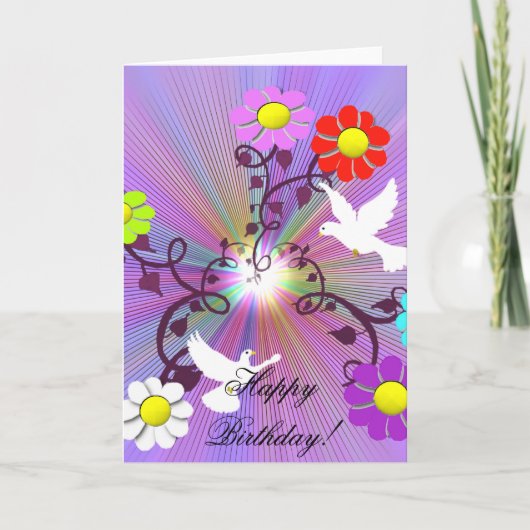 Gemalte Daisys und Tauben-Geburtstags-Karte Karte (Vorderseite)