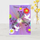 Gemalte Daisys und Tauben-Geburtstags-Karte Karte (Gelbe Blume)