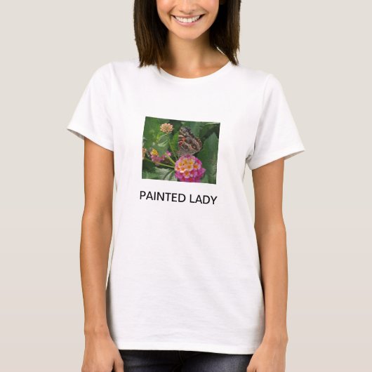 GEMALTE DAME BUTTERFLY ON LANTANA FLOWERS T-Shirt (Vorderseite)