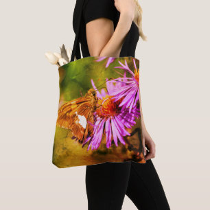 Gemalte Dame Schmetterling Wilde Aster Blume Kunst Tasche
