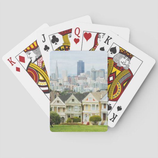 Gemalte Damen, viktorianische Häuser und Skyline Spielkarten (Rückseite)