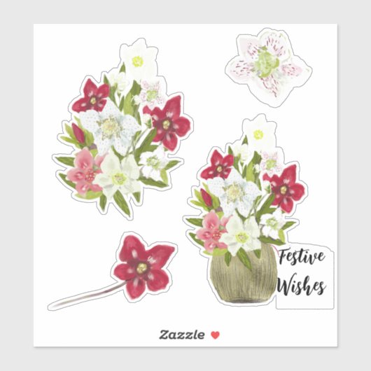 Gemalte Florale Anemone Festive Aufkleber (Blatt)