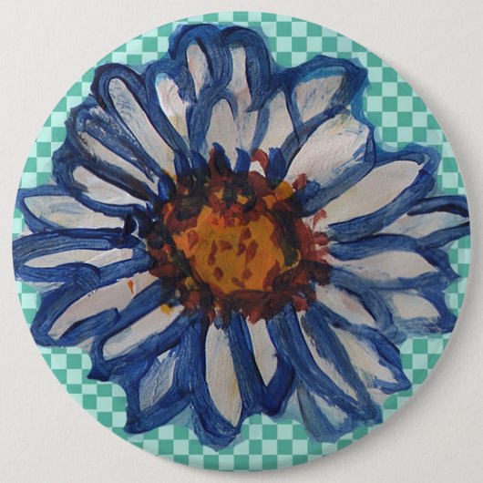 Gemalte Gänseblümchen, auf aquamarinem Checkered Button (Vorderseite)