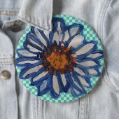 Gemalte Gänseblümchen, auf aquamarinem Checkered Button (Beispiel)