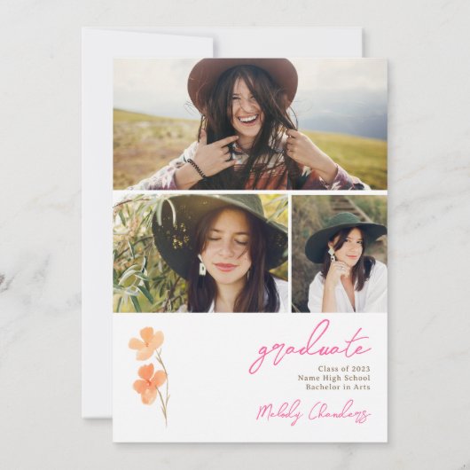 Gemalte Gartenanlagen Wildblumen Wiese Abschluss Einladung (Rückseite)