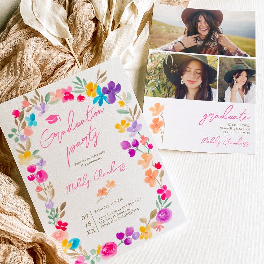 Gemalte Gartenanlagen Wildblumen Wiese Abschluss Einladung