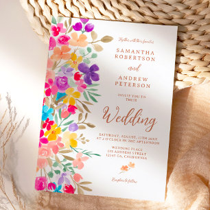 Gemalte Gartenwildblumen-Foto-Skript-Hochzeit Einladung