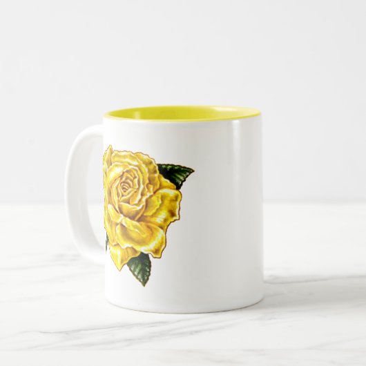 Gemalte gelbe Rose Zweifarbige Tasse (Vorderseite Links)