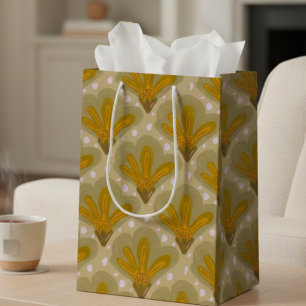 Gemalte Gold-Wasserfarben-Blumen Mittlere Geschenktüte