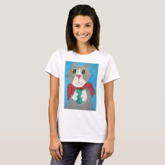 Gemalte graue Katze mit Kaffee T-Shirt