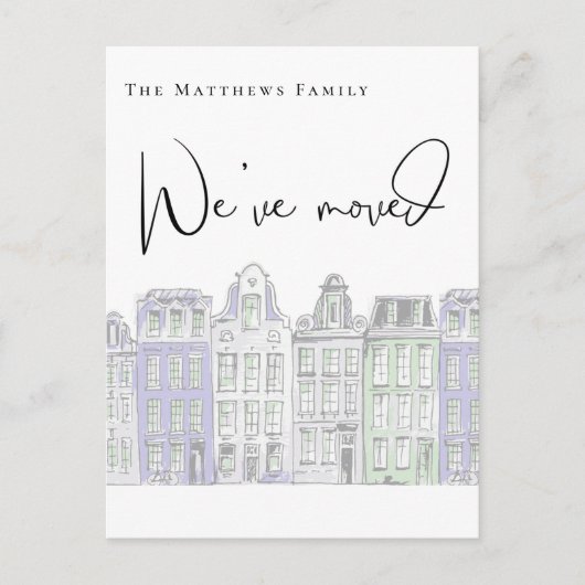 Gemalte Häuser Wasserfarbe Neue Zuhause Ankündigun Postkarte (Vorderseite)