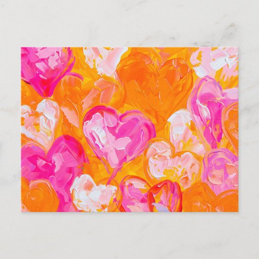 Gemalte Herzen Lebendiges abstraktes Valentinstag- Postkarte (Vorderseite)