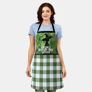 Gemalte Hexe mit grünem Gingham-Karo  Schürze