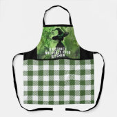 Gemalte Hexe mit grünem Gingham-Karo Schürze (Vorderseite)