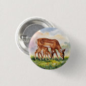 Gemalte Hirschmutter und -baby Button (Vorne & Hinten)