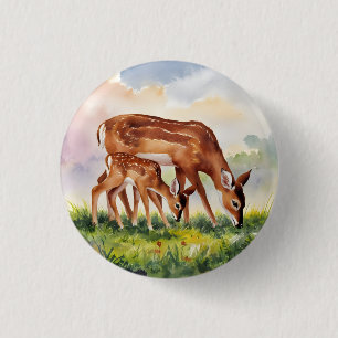 Gemalte Hirschmutter und -baby Button