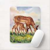 Gemalte Hirschmutter und -baby Mousepad (Mit Mouse)