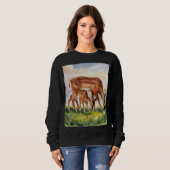 Gemalte Hirschmutter und -baby Sweatshirt (Vorne ganz)