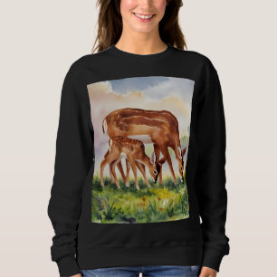 Gemalte Hirschmutter und -baby Sweatshirt