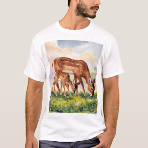 Gemalte Hirschmutter und Baby T-Shirt