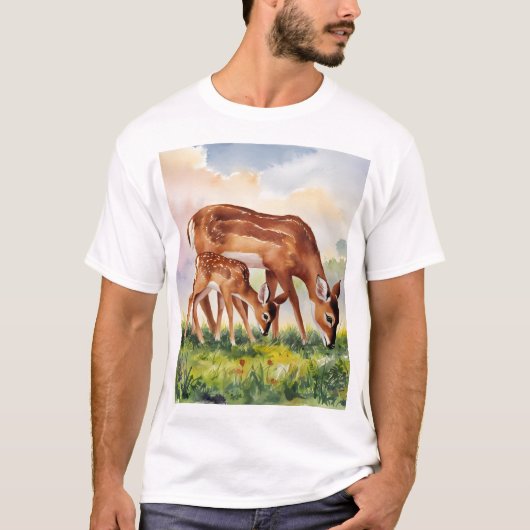Gemalte Hirschmutter und Baby T-Shirt (Vorderseite)
