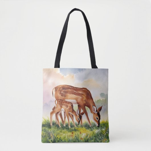 Gemalte Hirschmutter und -baby Tasche (Vorderseite)