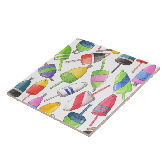 Gemalte Hummer-Bojen Fliese (Seite)