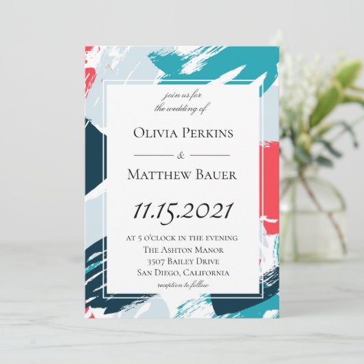 Gemalte karibische Hochzeits-Einladung Einladung (Stehend Vorderseite)