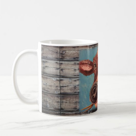 Gemalte Kuh-u. Scheunen-Holz-Tasse Kaffeetasse (Links)